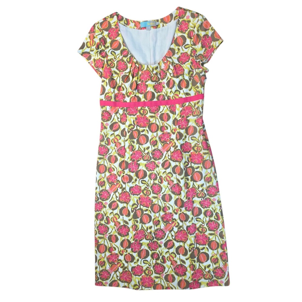 Boden Womens Pink Floral Empire Waist Sheath Dress US 8L UK 12L Preppy Casual
